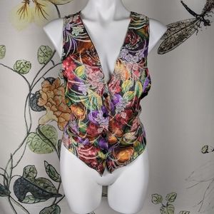 Vintage '90s button-front vest floral black m